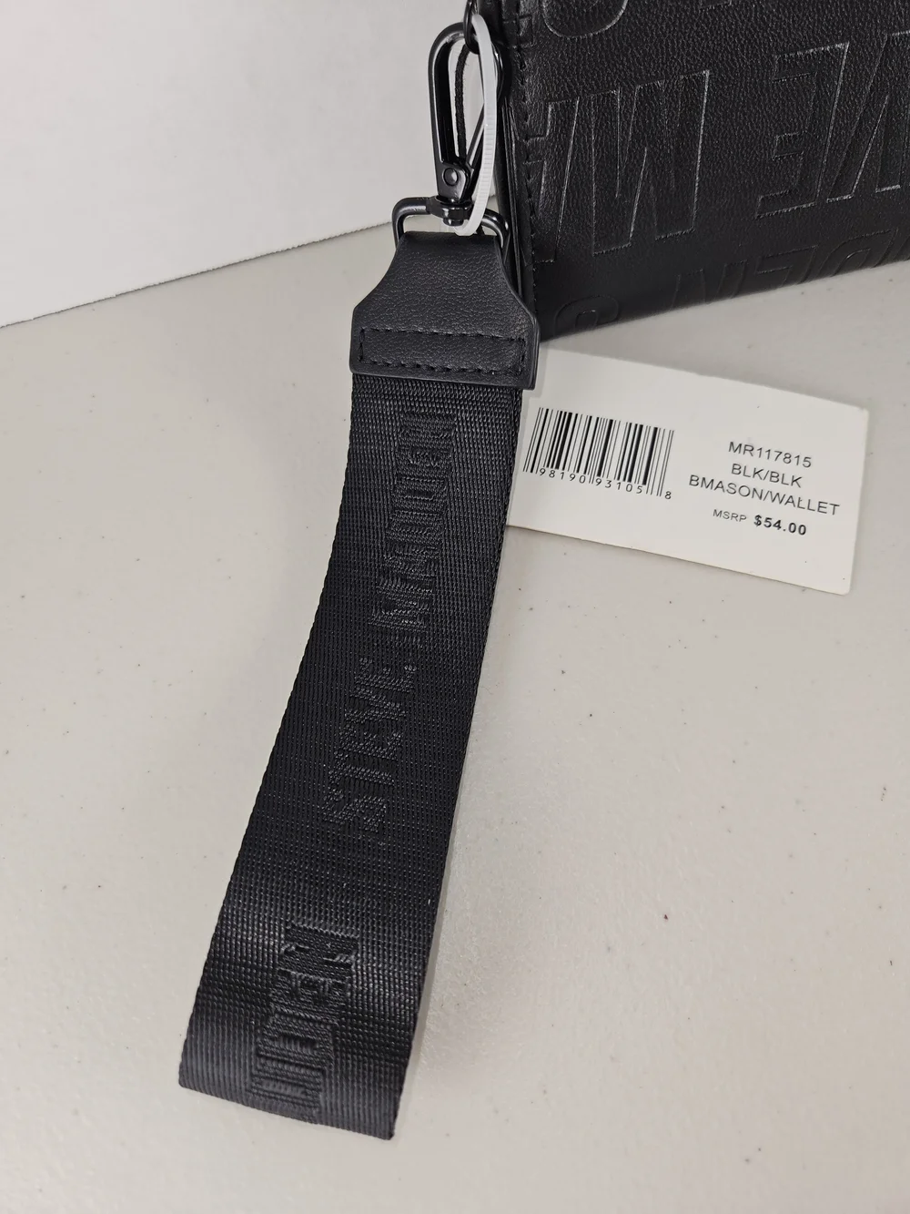 NWT Steve Madden Black Logo-Embossed Wristlet Wallet With Strap